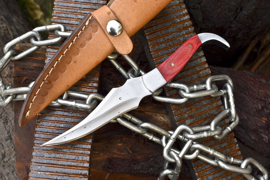 Hand Forged 440C Steel Skinner Knife with Hardwood Handle & Steel Bolster