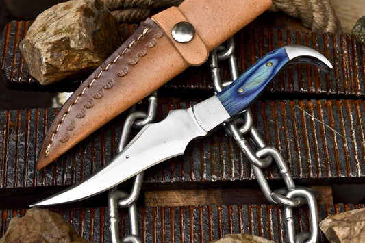 Hand Forged 440C Steel Skinner Knife with Hardwood Handle & Steel Bolster – EDC Fixed Blade