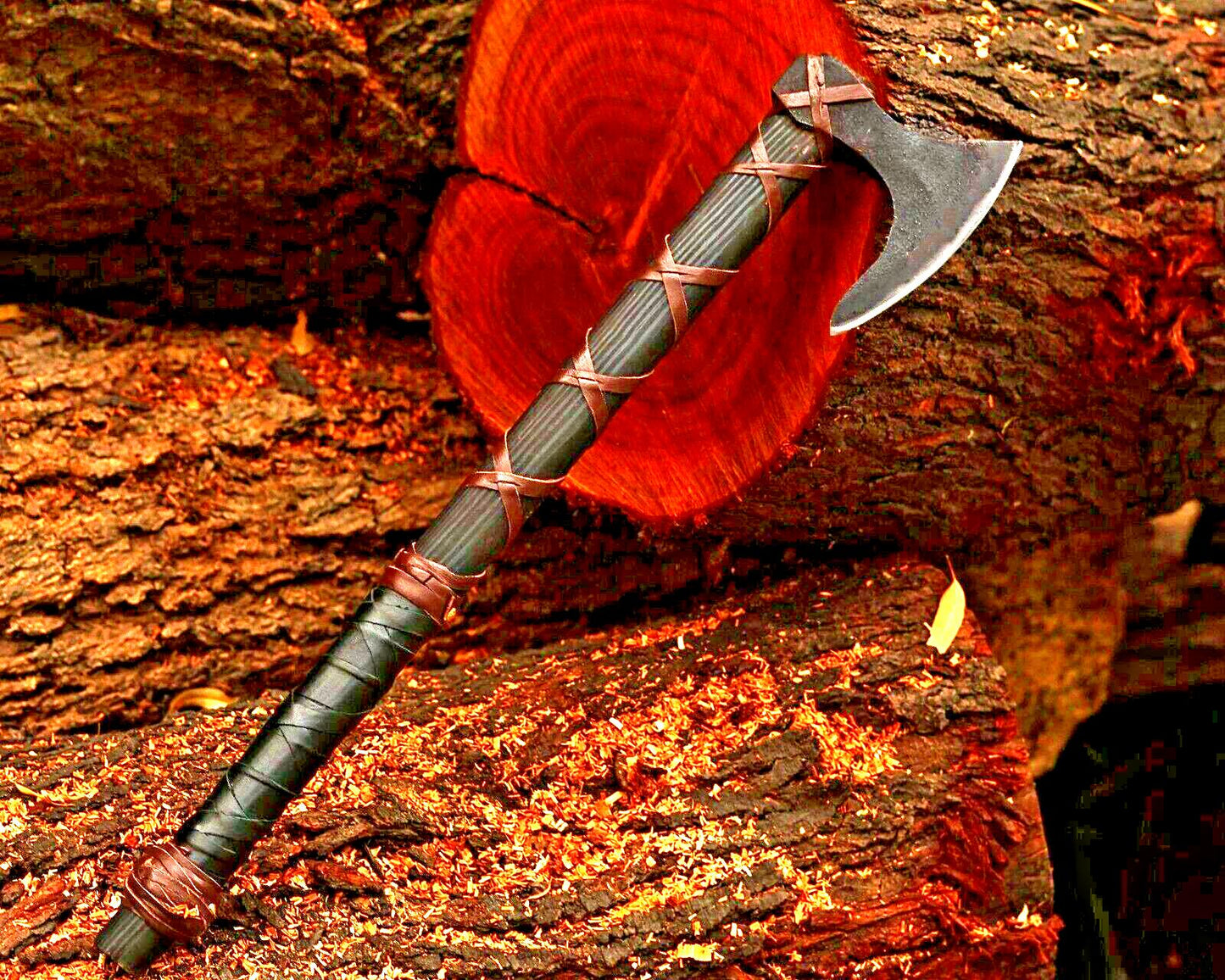 Hand Forged Carbon Steel Axe Viking Axe with Ashwood Handle & Leather Grip 