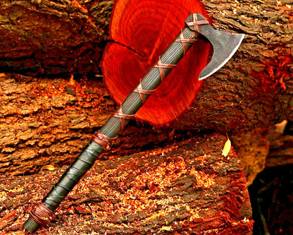 Hand Forged Carbon Steel Axe Viking Axe with Ashwood Handle & Leather Grip 