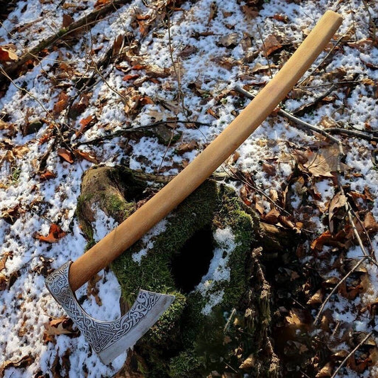 Hand Forged Carbon Steel Axe Viking Bearded Axe for Outdoor Use with Wooden Handle