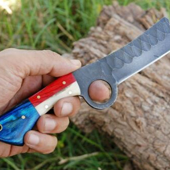Hand Forged Carbon Steel Cowboy Bull Cutter Hunting Knife | 8" with Resin Handle & Leather Sheath