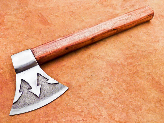 Hand Forged Carbon Steel Viking Bearded Axe 16" Hatchet Tomahawk with Wood Handle and Leather Sheath