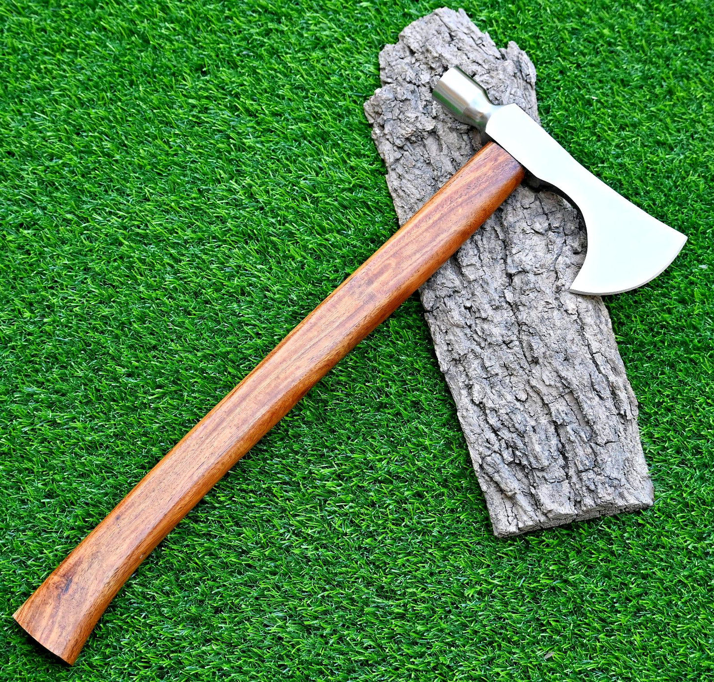Hand Forged Carbon Viking Axe Tactical Steel Axe with Wooden Handle and Leather Sheath