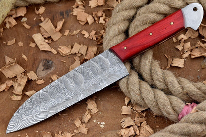 Hand Forged Custom Damascus Steel Kitchen Chef Knife with Leather Sheath – 11 Inch Full Tang