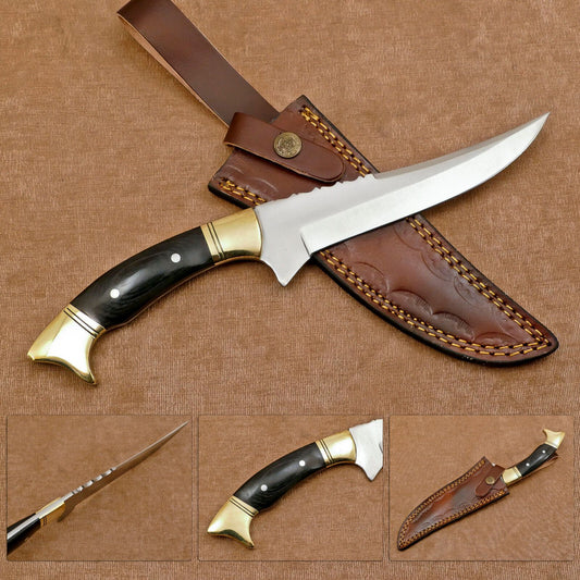 Hand Forged D2 Clip Point Full Tang 12" Bowie Hunting Knife with Leather Sheath 