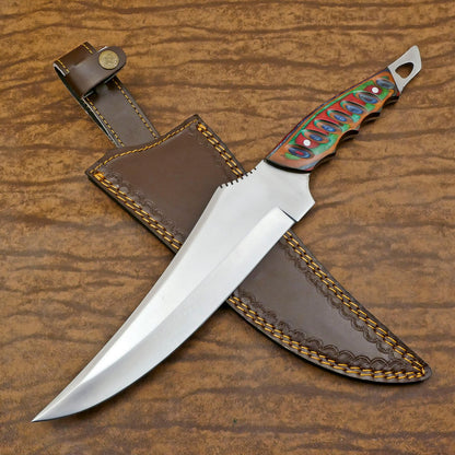 Hand Forged D2 Full Tang Bowie Knife 12" Hunting Knife with Pakka Wood Handle 