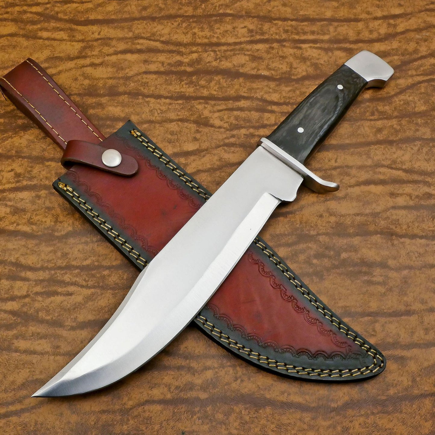 Hand Forged D2 Steel Best Bowie Knife with Pakka Wood Handle 12"Full Tang Knife