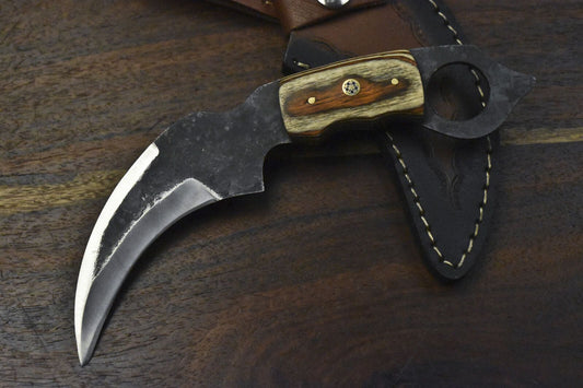 Hand Forged D2 Steel Best Karambit Knife 8" Fixed Blade Karambit with Hard Wood Handle