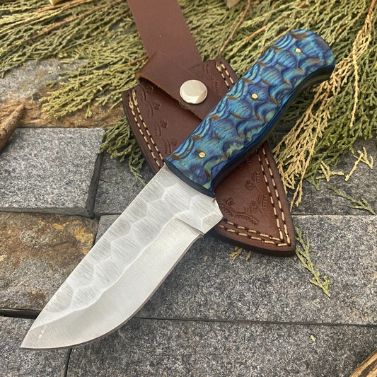 Hand Forged D2 Steel EDC Skinner Hunting Knife – Full Tang with Leather Sheath