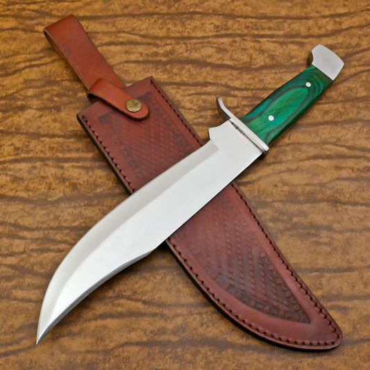 Hand Forged D2 Steel Full Tang Bowie Knife 12" Hunting Knife with Pakka Wood Handle 