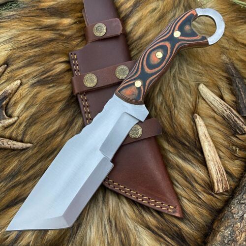 Hand Forged D2 Steel Tanto Tracker bowie Hunting Knife | Full Tang Wood Handle