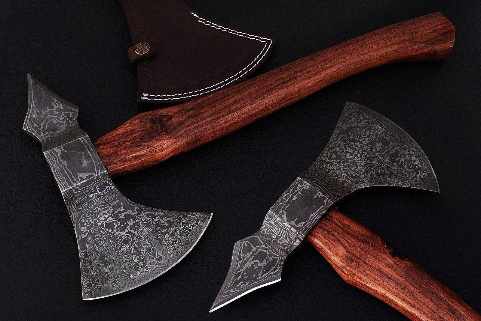 Hand Forged Damascus Axe Custom Damascus Steel Axe Survival Tomahawk with Walnut Handle