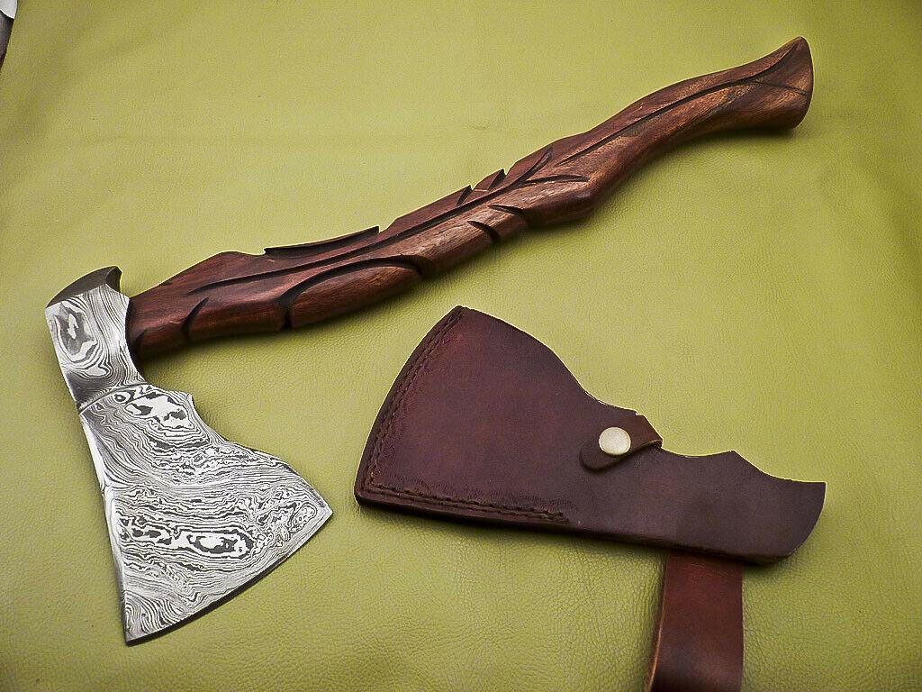 Hand Forged Damascus Axe Tomahawk Axe With Walnut Wood Handle and Sheath