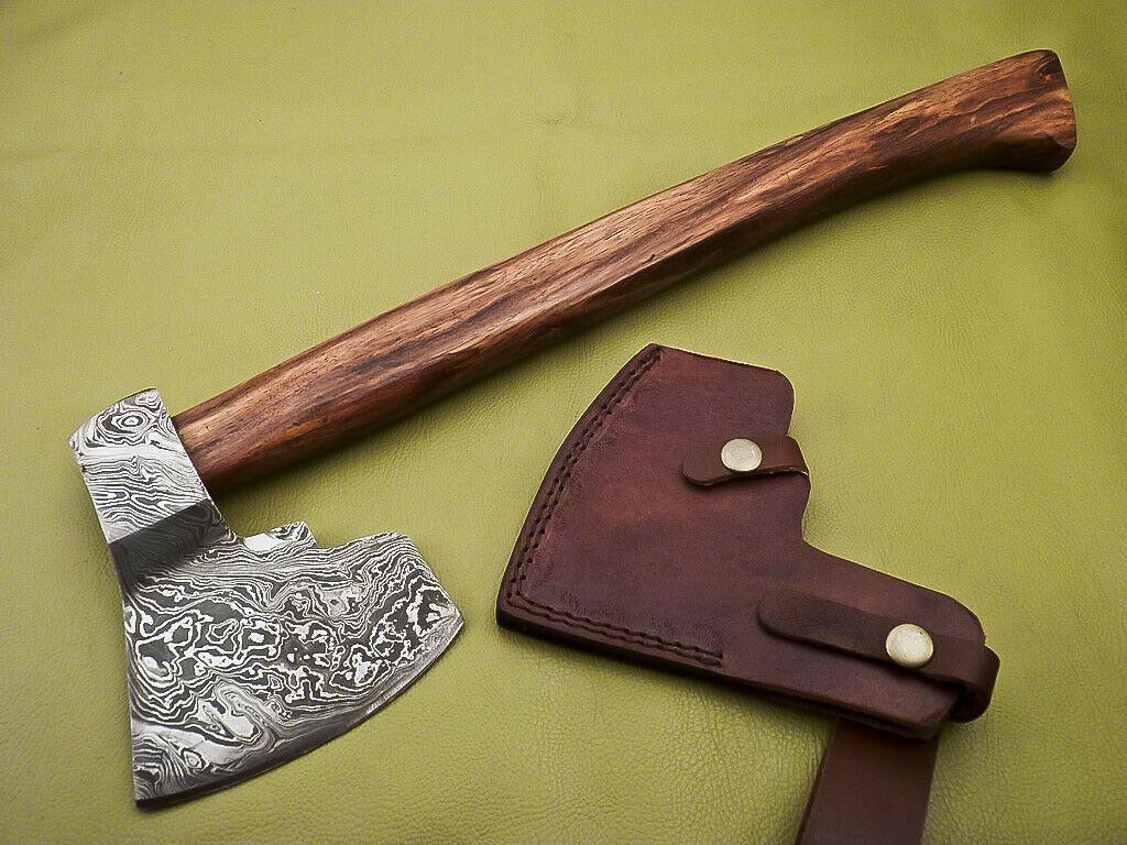 Hand Forged Damascus Axe Tomahawk Knife with Walnut Wood Handle | Integral Damascus Steel Axe