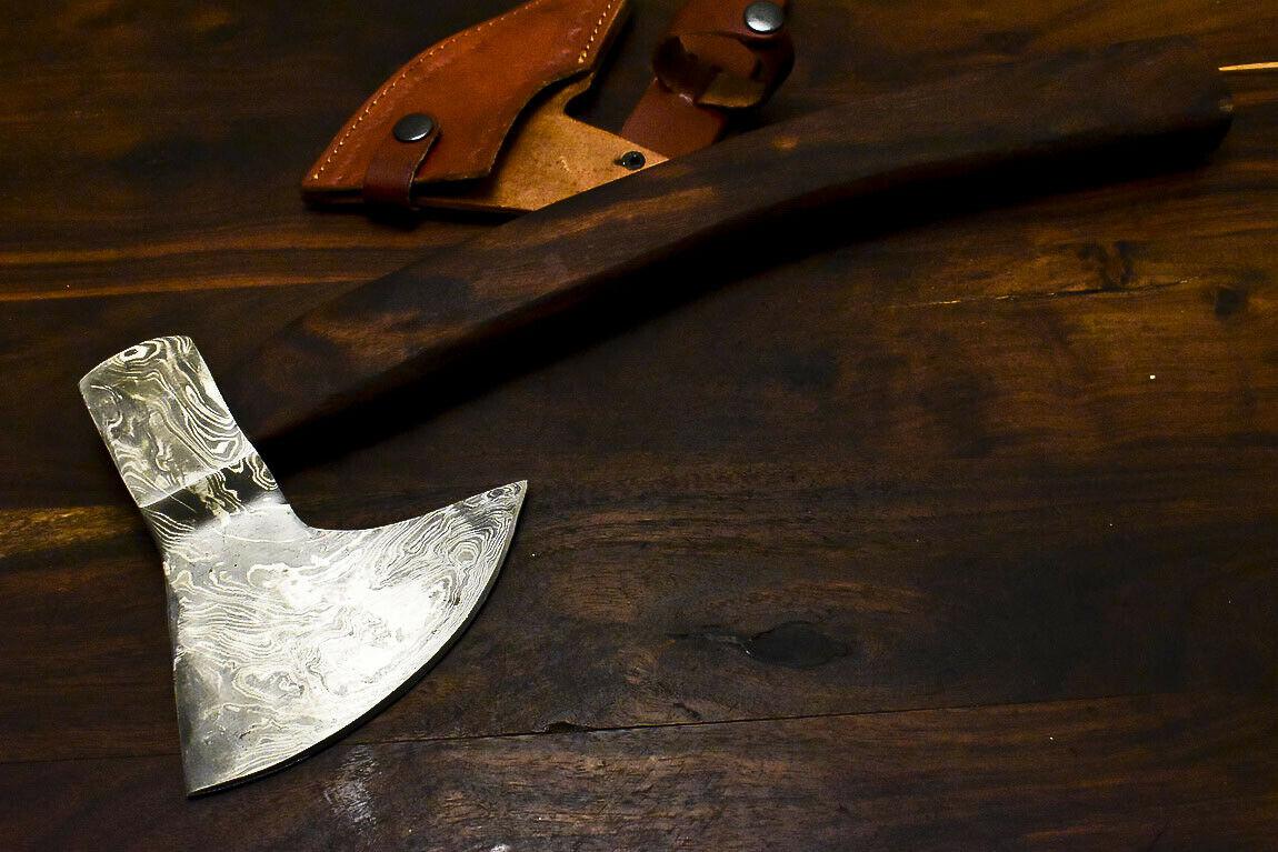 Hand Forged Damascus Axe Tomahawk with Walnut Wood Handle | Hunting Damascus Steel Axe Knife
