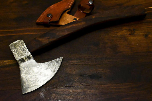 Hand Forged Damascus Axe Tomahawk with Walnut Wood Handle | Hunting Damascus Steel Axe Knife