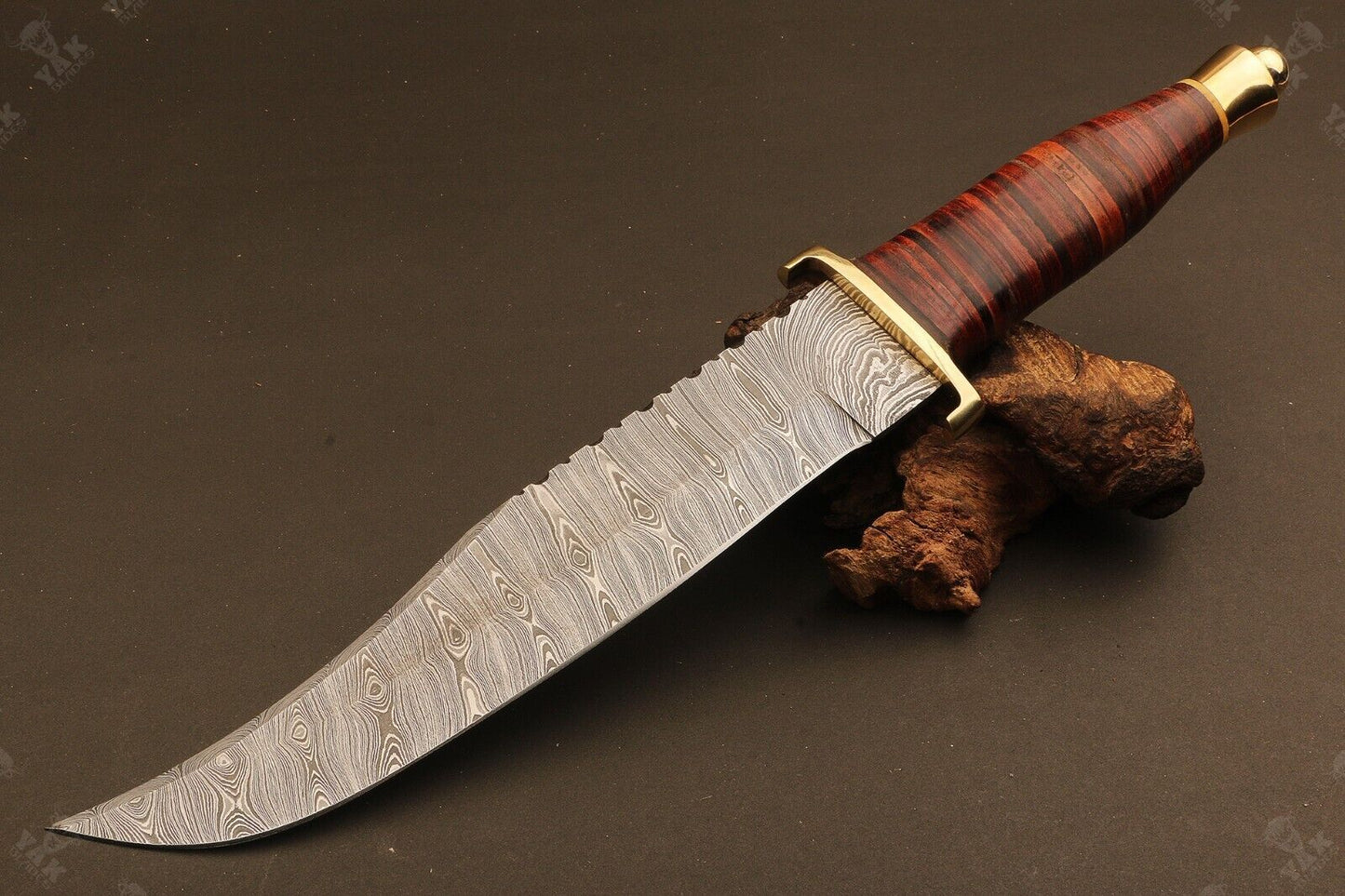 Hand Forged Damascus Bowie Knife with Wood Handle by Heritage Forge