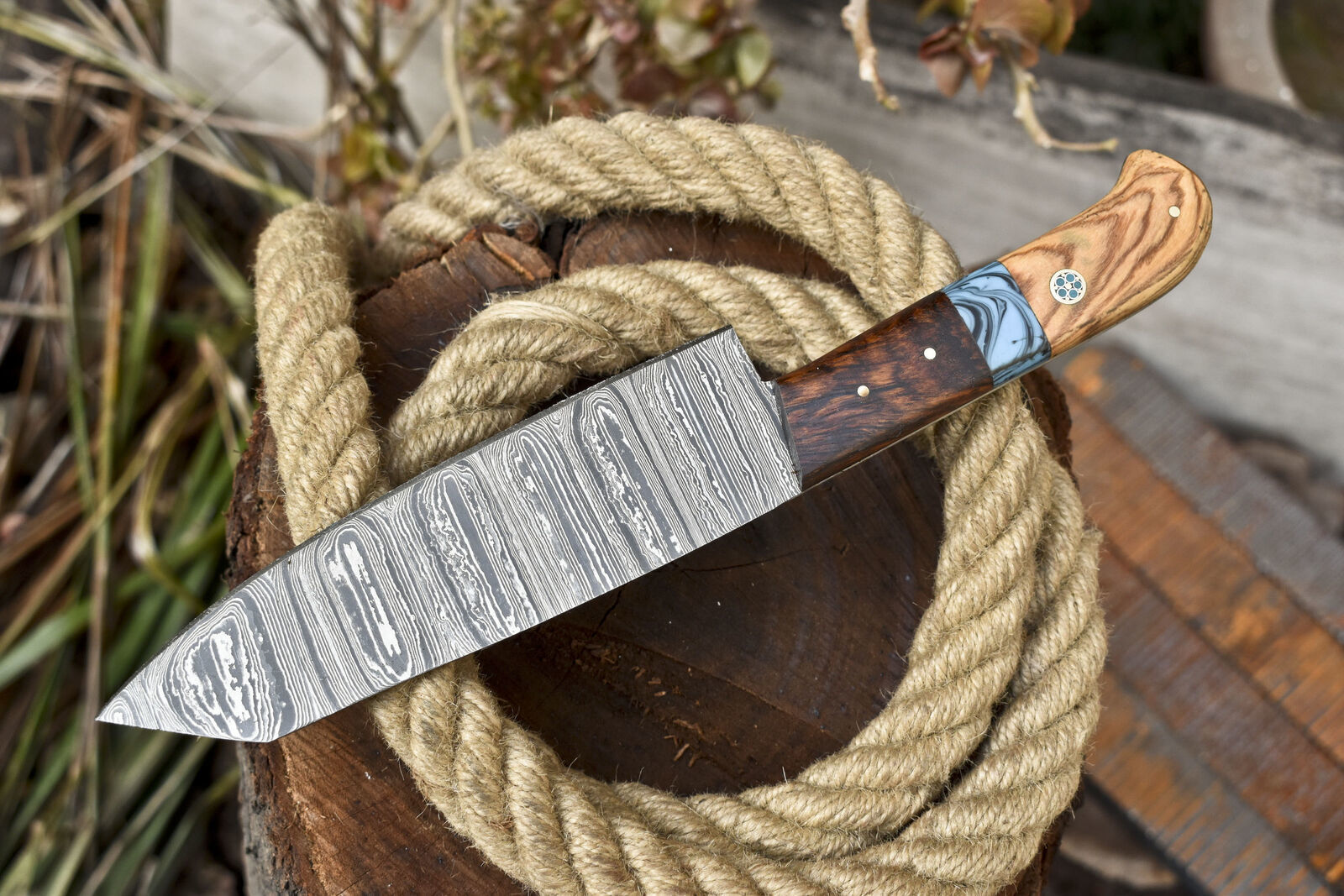 Hand Forged Damascus Chef Knife – Hardwood Handle Hunter Bushcraft
