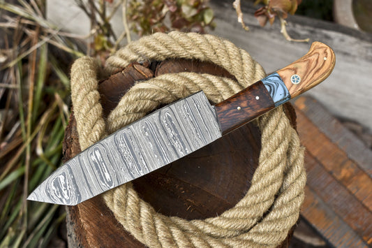Hand Forged Damascus Chef Knife – Hardwood Handle Hunter Bushcraft