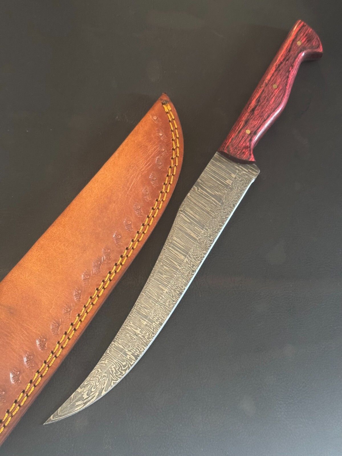 Hand Forged Damascus Fillet Knife 13" Damascus Steel Fillet Knife for Kitchen W/Sheath