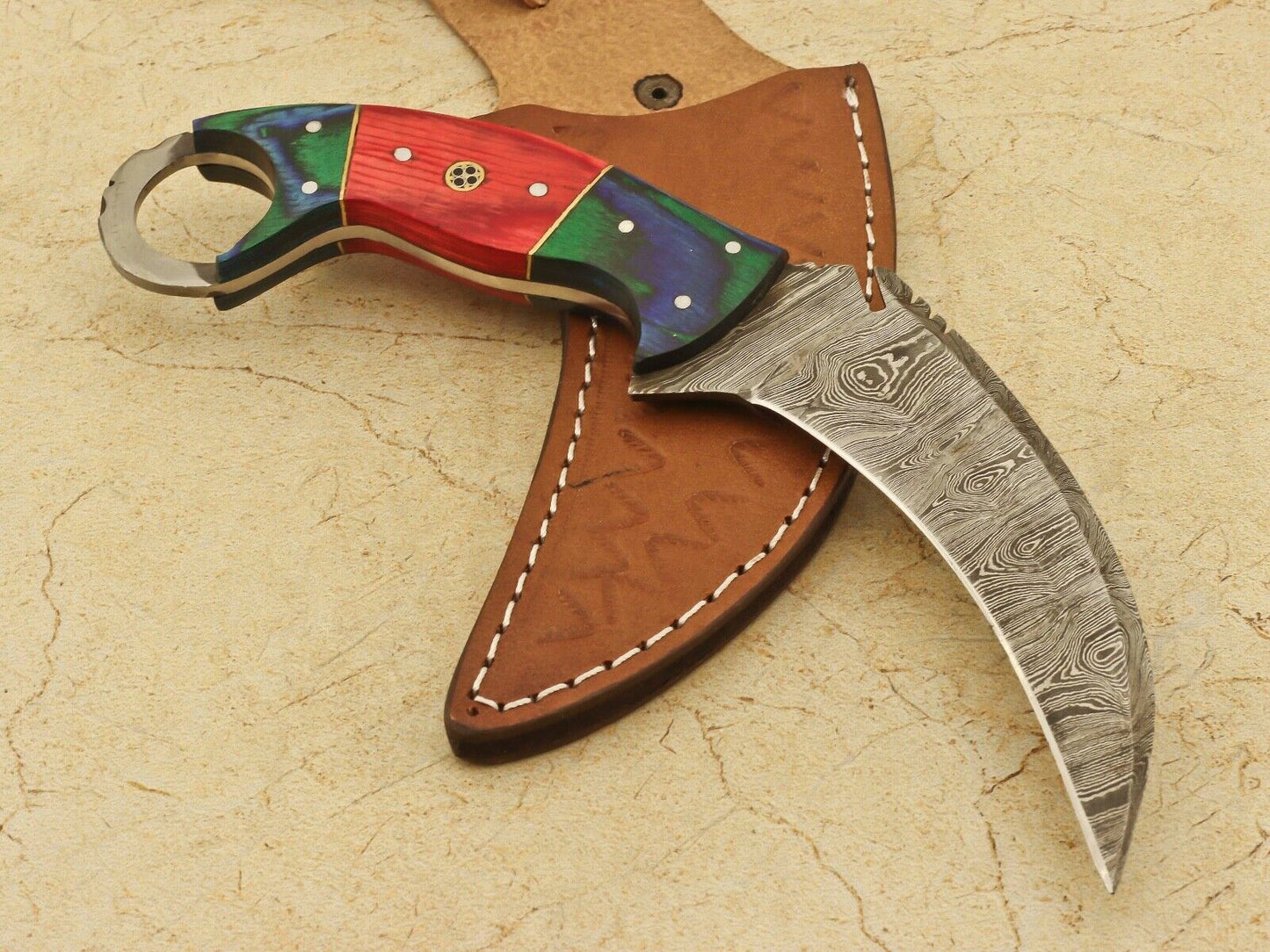 Hand Forged Damascus Karambit Knife 9” Damascus Steel Karambit Full Tang with Pakkawood