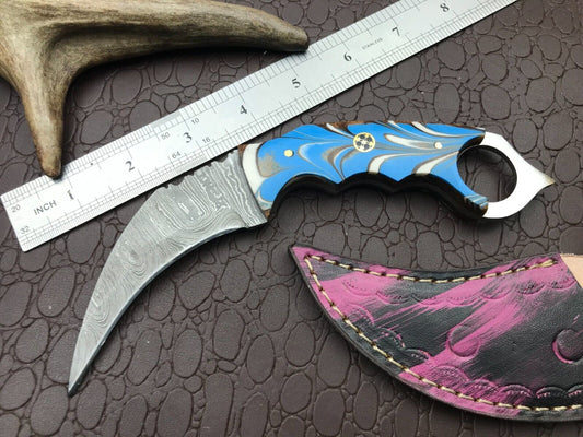 Hand Forged Damascus Karambit Knife Best Karambit Damascus Steel With Resin Handle