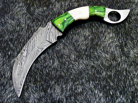 Hand Forged Damascus Karambit Knife Damascus Steel Karambit with wood & Bone Handle