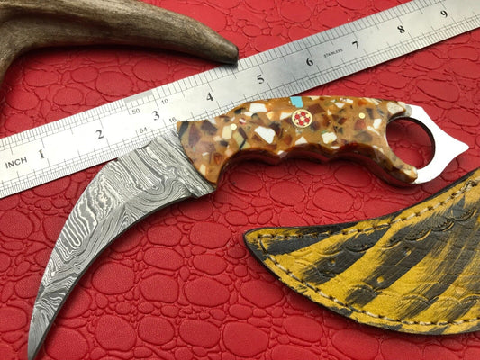 Hand Forged Damascus Karambit Knife Full Tang Karambit Damascus Steel With Resin Handle
