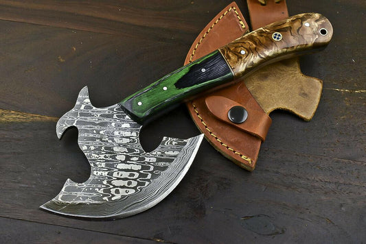 Hand Forged Damascus Olive Wood Butcher Hunting Clever Chopper Axe Knife – 12 Inch