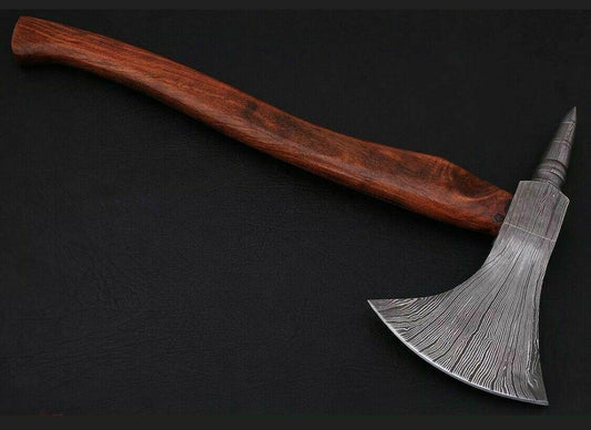 Hand Forged Damascus Steel Axe Hatchet Tomahawk Rose Wood Handle Custom Blade