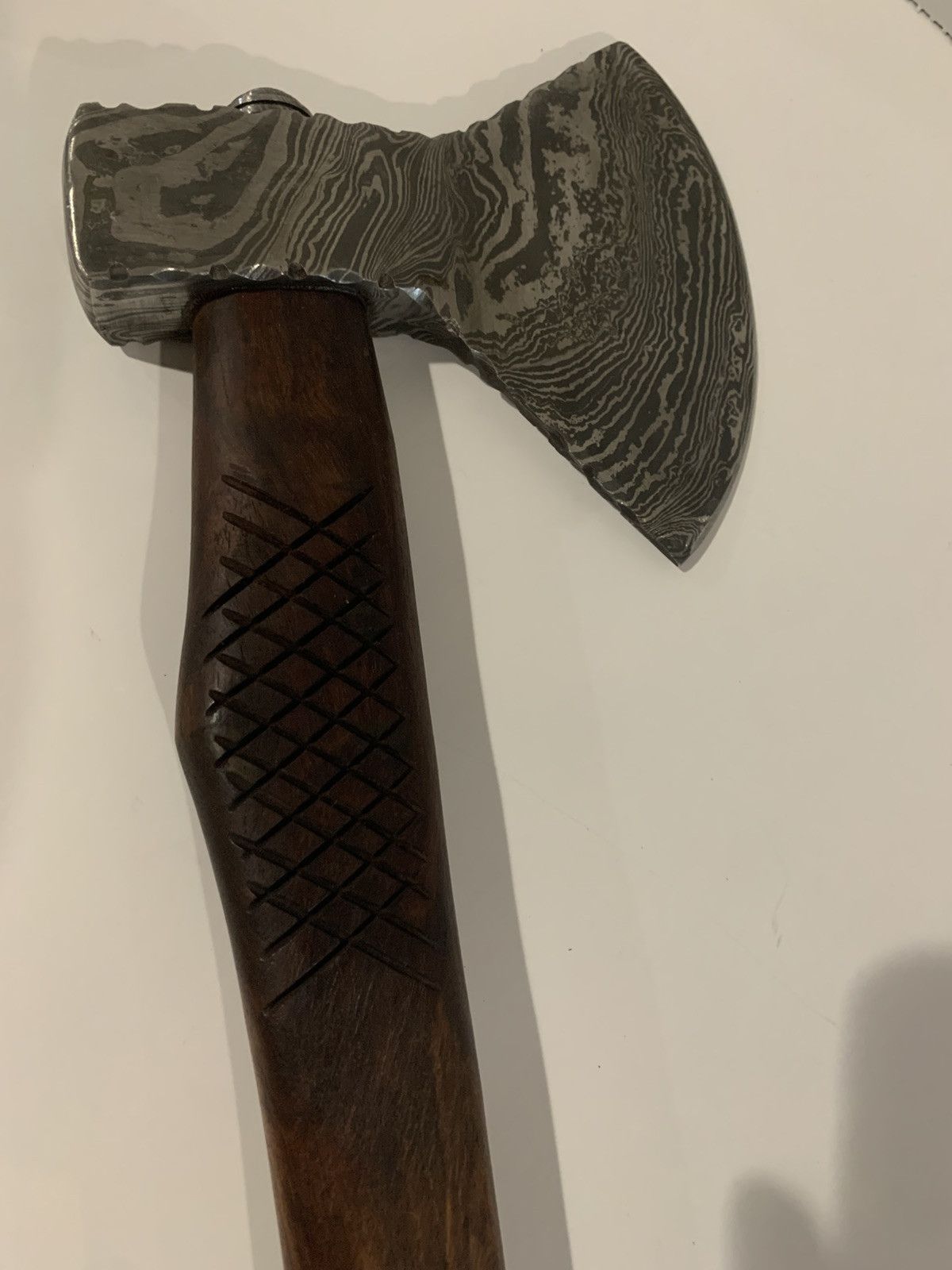 Hand Forged Damascus Steel Axe Hatchet with Wood Handle and Leather Sheath
