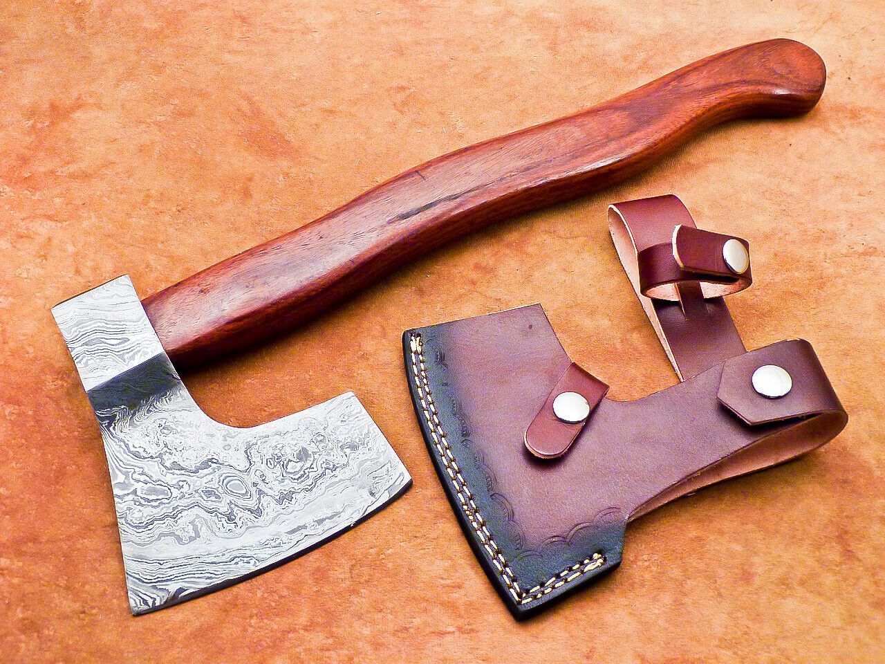 Hand Forged Damascus Steel Axe with Natural Wood Handle | Custom 16 Inch Damascus Axe