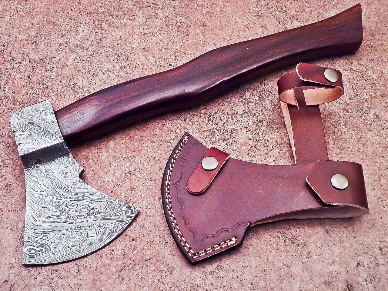 Hand Forged Damascus Steel Axe with Natural Wood Handle | Custom 16 Inch Handmade Axe