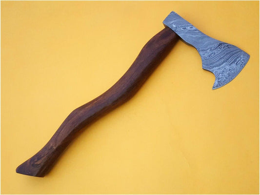 Hand Forged Damascus Steel Battle Axe with Rose Wood Handle – 512 Layer Ladder Pattern