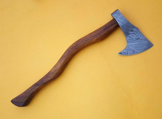 Hand Forged Damascus Steel Battle Axe with Rose Wood Handle – 512 Layer Twist Pattern