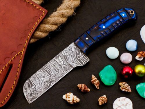 Hand Forged Damascus Steel Bull Cutter Knife 8" Hunting Knife with Wood Handle