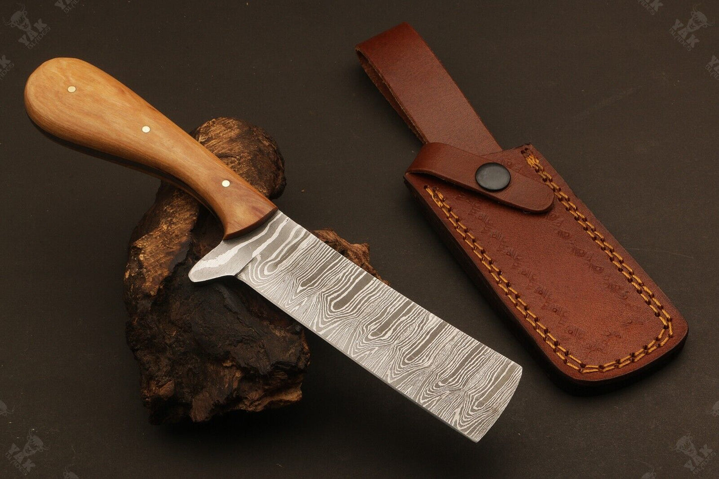 Hand Forged Damascus Steel Bull Cutter Knife 9" Custom Cowboy Bull Knife with wood Handle