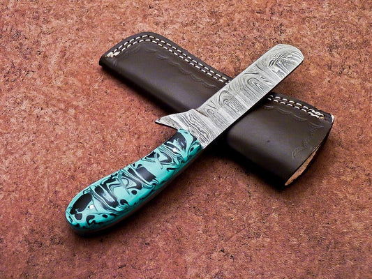 Hand Forged Damascus Steel Bull Cutter Knife Custom Cowboy Bull Cutter Knife with Resin Handle