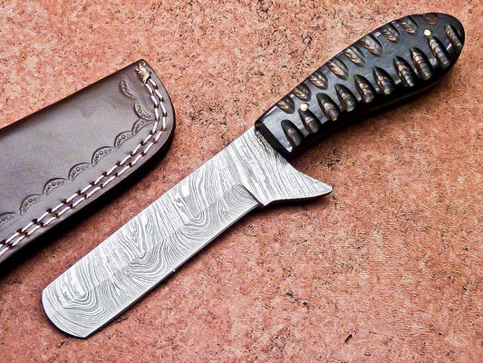 Hand Forged Damascus Steel Bull Cutter Knife Custom Cowboy Bull Cutter Knife with Wood Handle