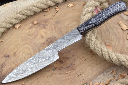 Hand Forged Damascus Steel Chef Knife | Custom Black Dollar Sheet Handle