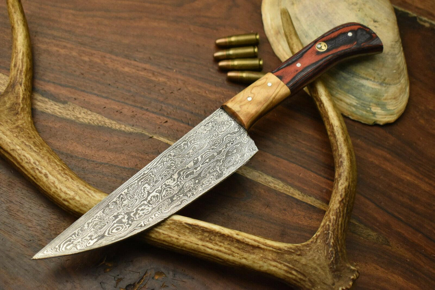 Hand Forged Damascus Steel Chef Knife Full Tang Kitchen Blade with Pakkawood Handle 