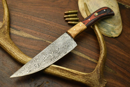 Hand Forged Damascus Steel Chef Knife Full Tang Kitchen Blade with Pakkawood Handle 