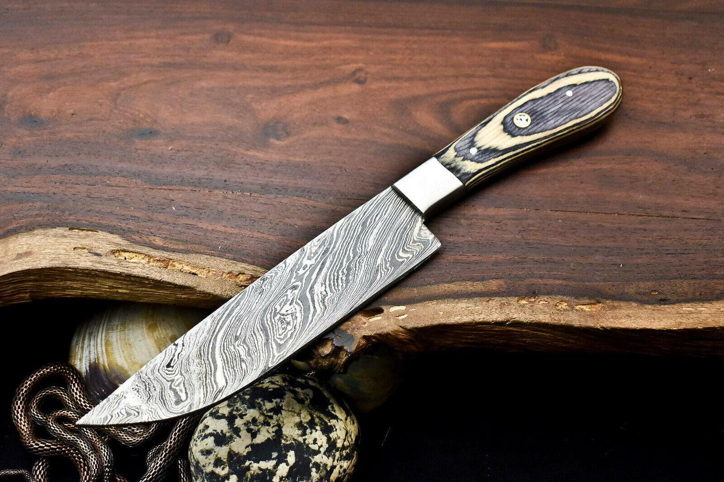Hand Forged Damascus Steel Chef Knife with Full Tang Hard Wood Handle