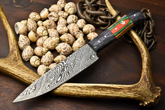  Hand Forged Damascus Steel Chef Knife  with Full Tang Wood Handle Kitchen Knife