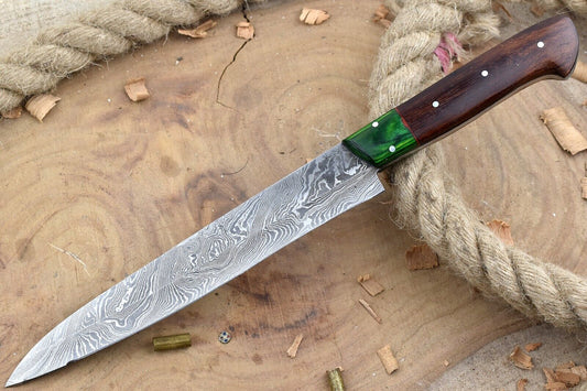 Hand Forged Damascus Steel Chef Knife with Natural Rose Wood Handle