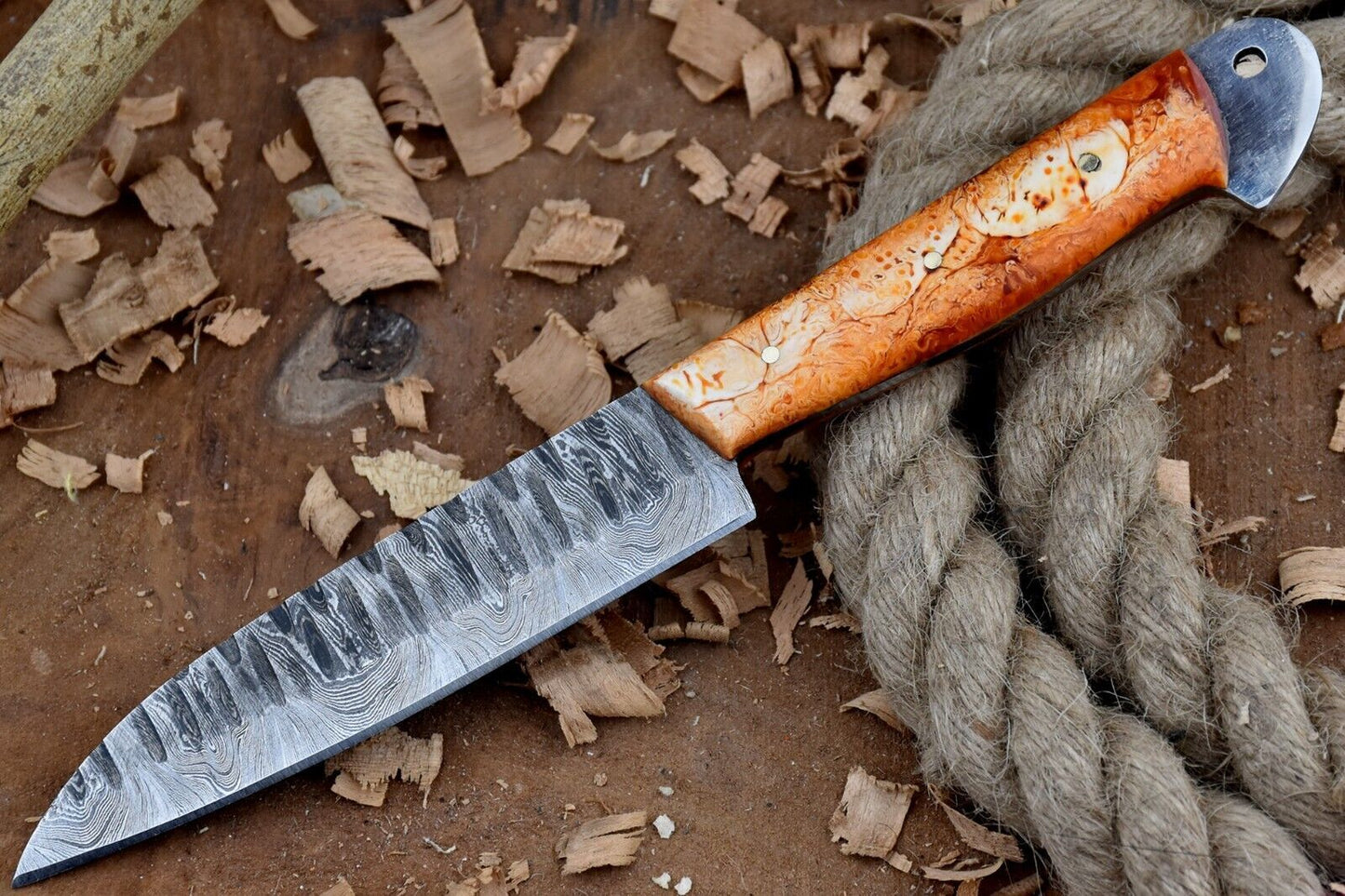 Hand Forged Damascus Steel Custom Chef Knife – 9" Kitchen Full Tang with Leather Sheath