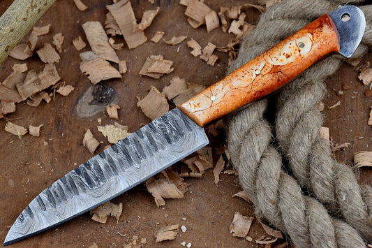 Hand Forged Damascus Steel Custom Chef Knife – 9" Kitchen Full Tang with Leather Sheath