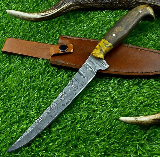 Hand Forged Damascus Steel Fillet Knife – Chef, Kitchen & Hunting Knife