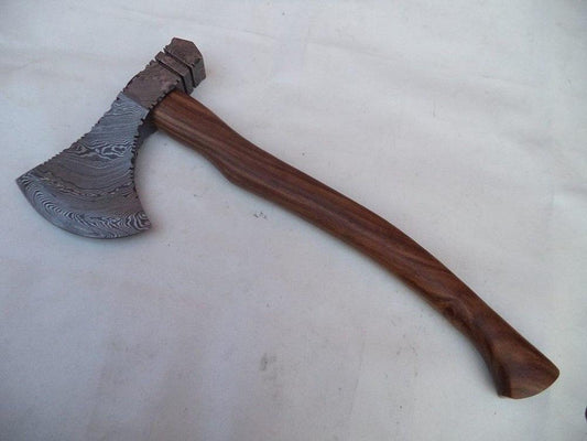 Hand Forged Damascus Steel Hatchet Tomahawk Viking Axe with Rose Wood Handle